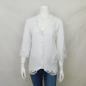 Soft Surroundings White Crochet Blouse Boho XS